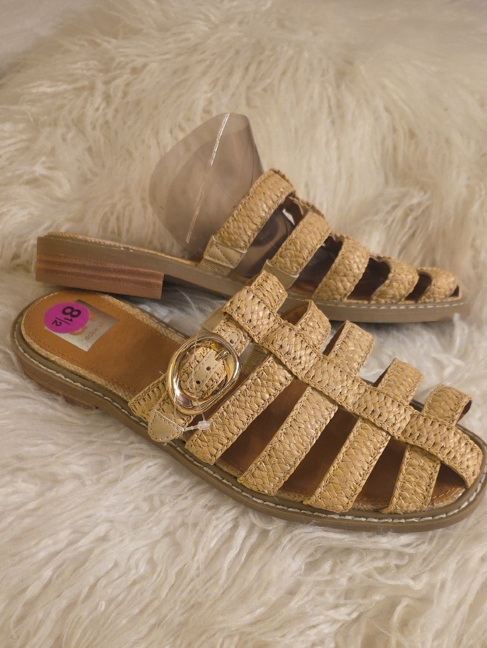DV by Dolce Vita Natural Woven Slide Sandals with Gold Buckle Size 8.5